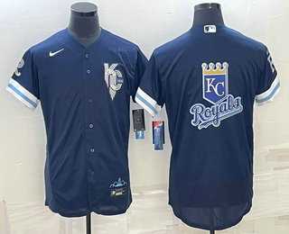 Men%27s Kansas City Royals Big Logo 2022 Navy Blue City Connect Flex Base Stitched Jersey->kansas city royals->MLB Jersey